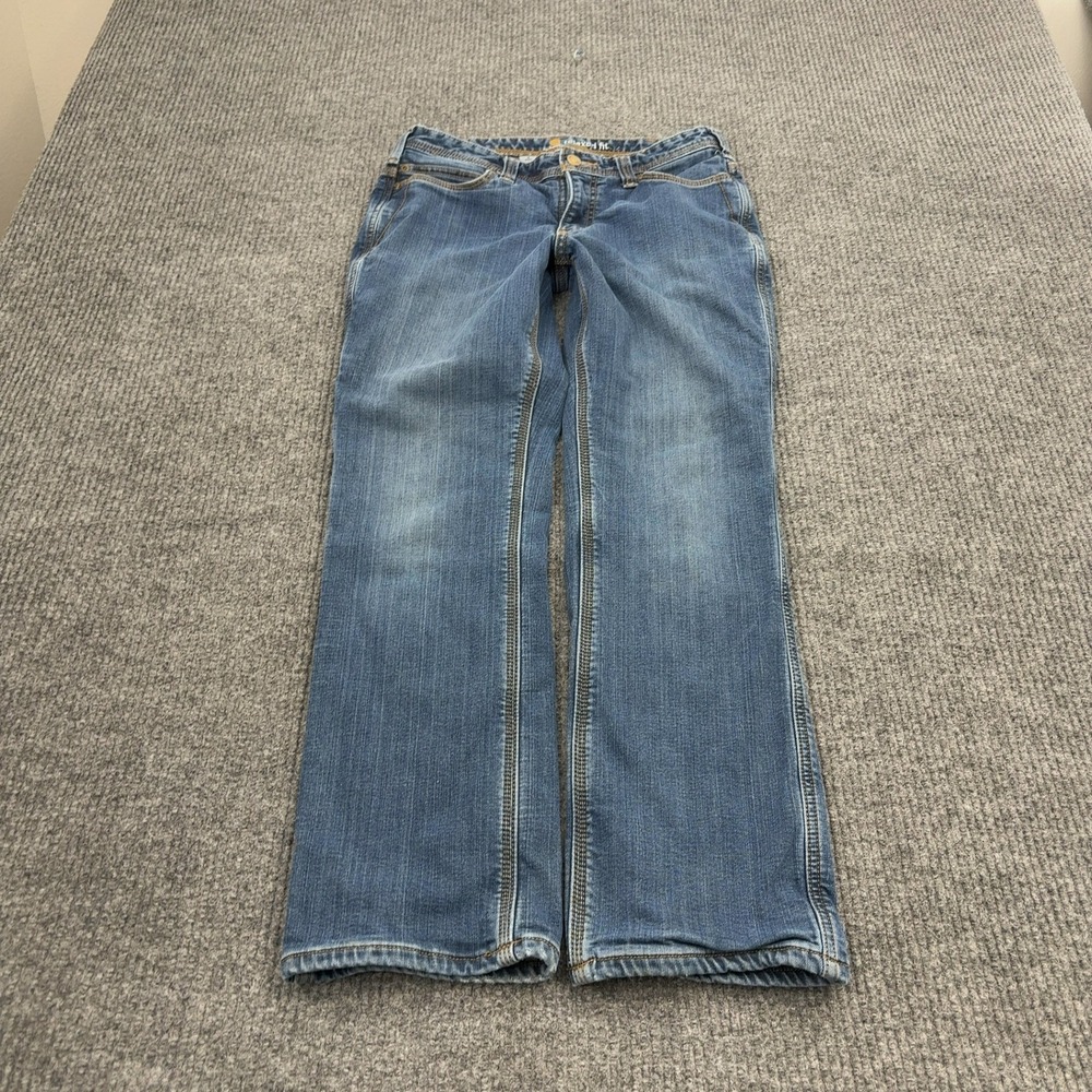 Carhartt Jeans Womens 6 Short Blue Cotton Blend Relaxed Fit Bootcut Workwear
